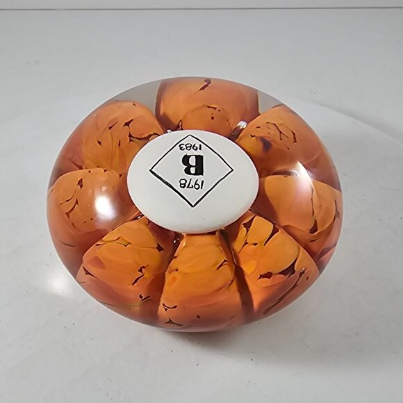 Rare Boyd Art Glass 1983 5th Anniversary Paperweight Orange 4.5" - Picture 7 of 9